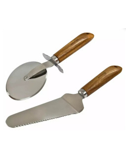 Pitsa serveerimiskomplekt - spaatel ja nuga, roostevabast terasest puidust käepide, suurused 23 cm,