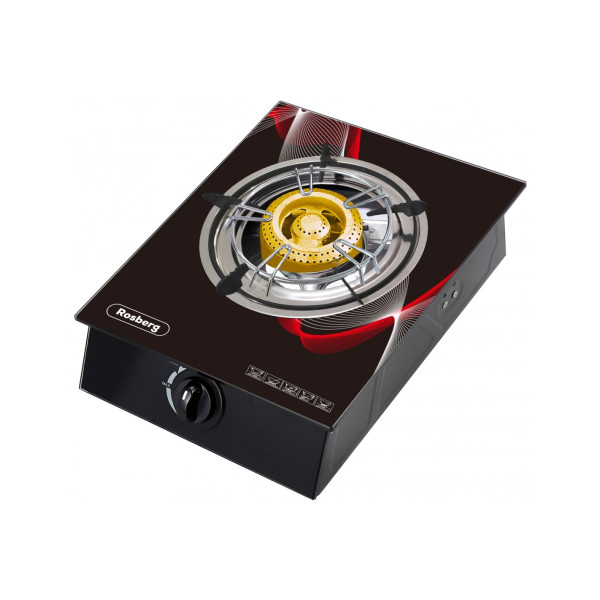 Ühekordne gaasipliidiplaat rosberg r51454ga, 30 mbar, must karastatud klaas, malmist põleti, kahe re