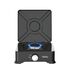 Ühekordne gaasipliit kaanega rosberg r51454e1, 30mbar2.2kwh, must süsi, teras, valualumiiniumpõleti