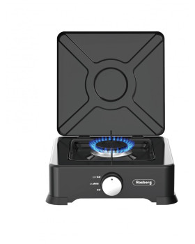 Ühekordne gaasipliit kaanega rosberg r51454e1, 30mbar2.2kwh, must süsi, teras, valualumiiniumpõleti