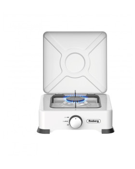 Ühekordne gaasipliit kaanega rosberg r51454e1, 30mbar2.2kwh, valge, süsiteras, valualumiiniumpõlemi