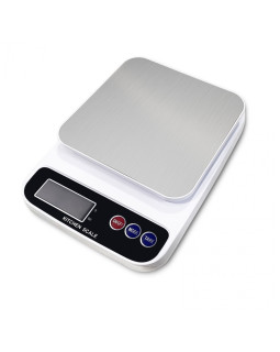 Köögikaal rosberg r51651p, 5kg, 2xaaa patareid, led-ekraan, valge/must