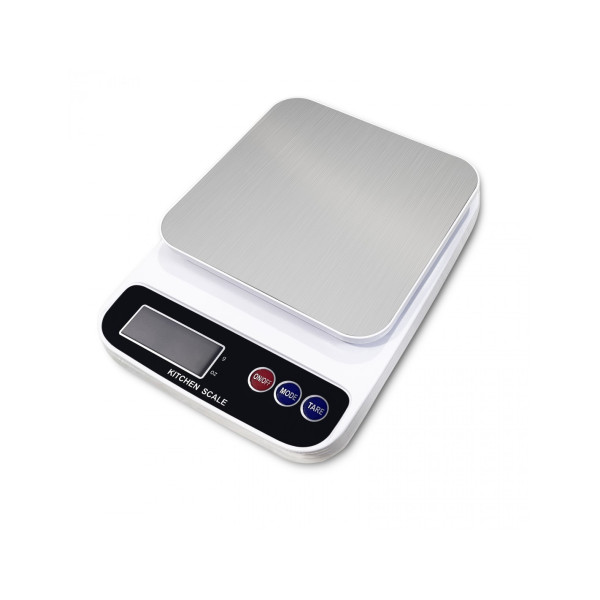 Köögikaal rosberg r51651p, 5kg, 2xaaa patareid, led-ekraan, valge/must