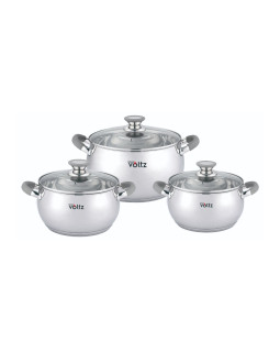 Pottide komplekt voltz ov51210n6b, 18/20/22 cm = 2,5/3,5/4,6 l, hallid käepidemed, roostevaba teras,