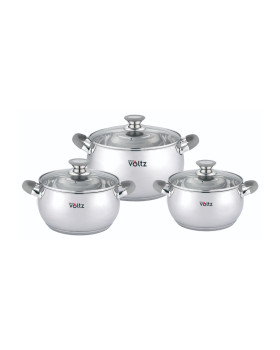 Pottide komplekt voltz ov51210n6b, 18/20/22 cm = 2,5/3,5/4,6 l, hallid käepidemed, roostevaba teras,