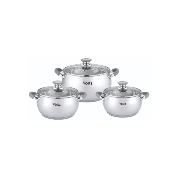 Pottide komplekt voltz ov51210n6b, 18/20/22 cm = 2,5/3,5/4,6 l, hallid käepidemed, roostevaba teras,