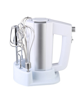 Mikser rosberg r51110kb, 300w, 5 kiirust, aluse ja tarvikutega, valge/hõbedane