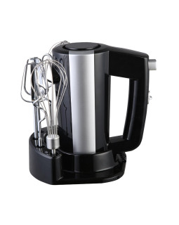 Mikser rosberg r51110kb, 300w, 5 kiirust, aluse ja tarvikutega, must/hõbedane