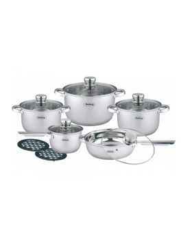 Rosberg r51210l12bm, 12-osaline köögitarvete komplekt, 2-osaline alus, roostevabast terasest