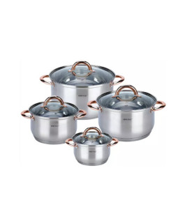 Pottide komplekt, 8 elementi, roosakuldne värv, kh 1763, kinghoff