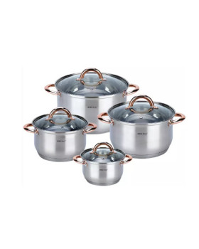 Pottide komplekt, 8 elementi, roosakuldne värv, kh 1763, kinghoff