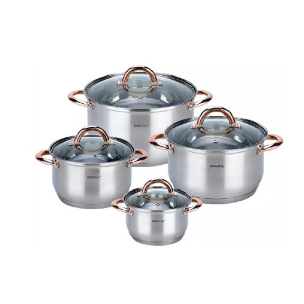 Pottide komplekt, 8 elementi, roosakuldne värv, kh 1763, kinghoff