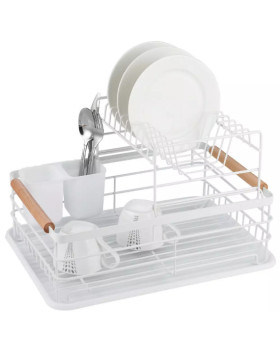 Kahekorruseline nõudekuivatusrest, teras-plastik-puit, valge - kinghoff kh 1798