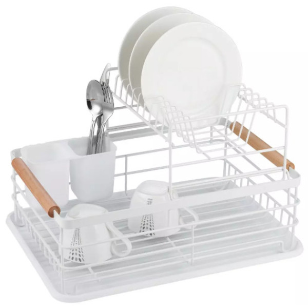 Kahekorruseline nõudekuivatusrest, teras-plastik-puit, valge - kinghoff kh 1798