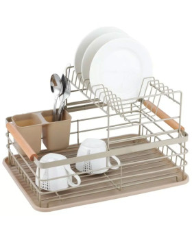 Kahetasandiline nõudekuivatusrest, teras-plast-puit, beež - kinghoff.