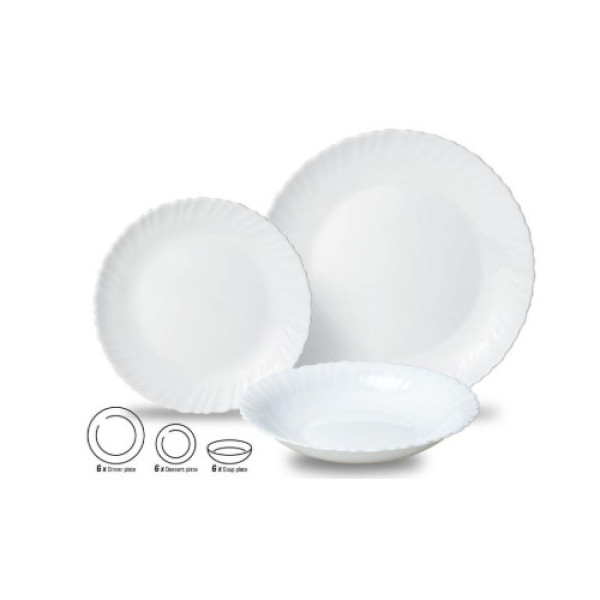 Klaastaldrikud, 18 tk komplekt (õhtusöök, magustoit, supp), opaal, valge, kinghoff, kh 1875