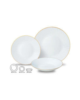 Klaastaldrikud, 18 tk komplekt (õhtusöök, magustoit, supp), opaal, valge kuldse kaunistusega, kingho