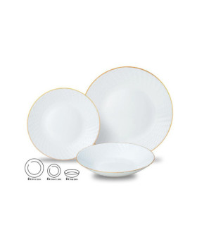 Klaastaldrikud, 18 tk komplekt (õhtusöök, magustoit, supp), opaal, valge kuldse kaunistusega, kingho