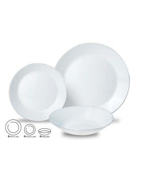 Klaastasside komplekt, 18 osa (õhtusöögi-, magustoidu- ja supitaldrikud), opaalkollane valge hõbedas