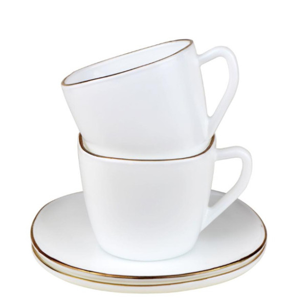 Tasside komplekt, 220 ml, 12 tk, ruudukujulised, opaalvalged kuldse kaunistusega, kinghoff kh 1930