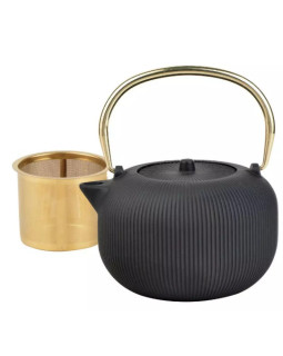 Malmist teekann sõelaga, emailitud sisemusega, 1-liitrine mahutavus, must kuldse käepidemega, kingho