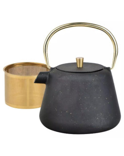 Malmist teekann sõelaga, seest emailitud, 1 l, must brokaadiga, kuldsete elementidega, kinghoff, kh 1932