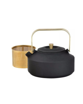 Malmist teekann sõelaga, 1l, must kuldsete elementidega, kinghoff, kh 1935