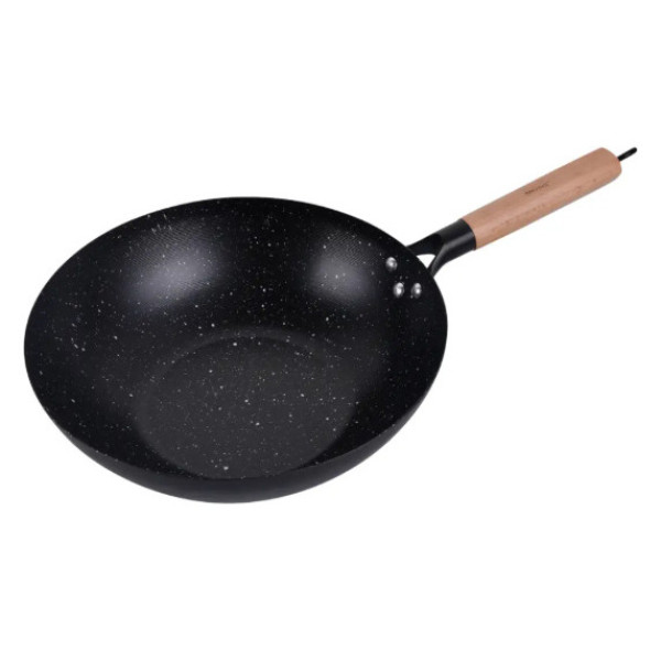Wok-pann 30 cm, süsinikteras, marmorkattega mittenakkuv pind, puidust käepide, kinghoff, kh 1983