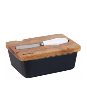 Keraamiline võikauss, must, akaatsiapuust kaane ja rasvanoaga, klausberg, kb 7784 Keraamiline võikauss, must, akaatsiapuust kaane ja rasvanoaga, klausberg, kb 7784