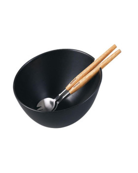 Keraamiline salatikauss, must, terasest lusikate ja puidust käepidemetega komplektiga, klausberg, kb