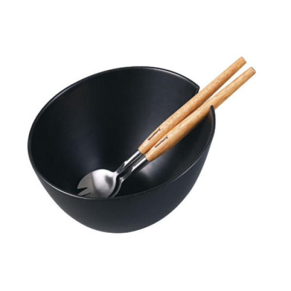 Keraamiline salatikauss, must, terasest lusikate ja puidust käepidemetega komplektiga, klausberg, kb