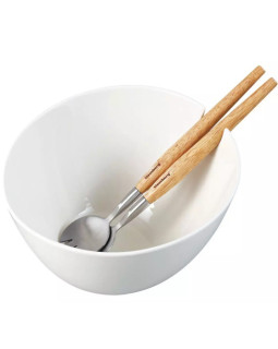 Keraamiline salatikauss, valge, terasest lusikate ja puidust käepidemetega komplektiga, klausberg, k