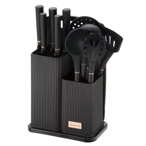 Köögiriistade komplekt, noad, tööriistad ja lõikelaud, must, klausberg.