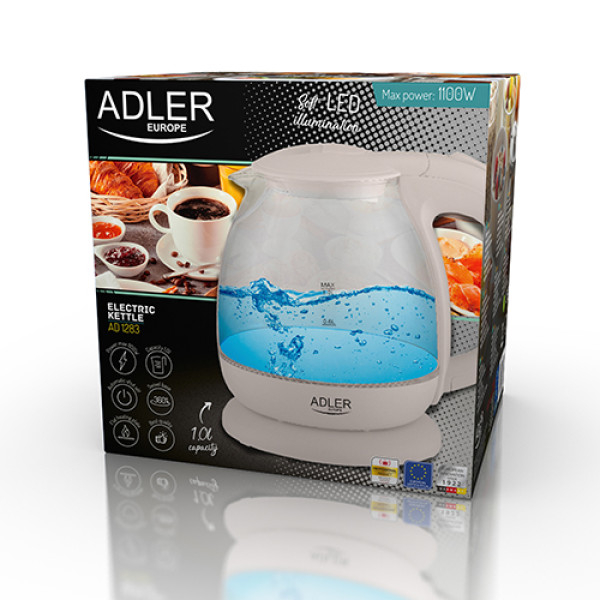 Adler elektriline klaasist veekeetja. 1l, 900-1100w