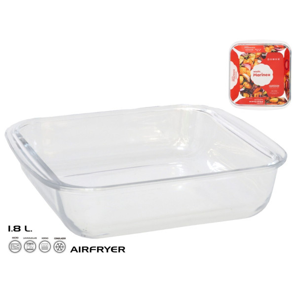 Ruudukujuline klaasist küpsetusvorm 25 x 22 x 5 cm, 1,8 l, marinex