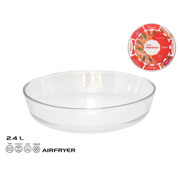 Suur ümmargune klaasist küpsetusvorm 2,4 l, 5,5 x 26,5 x 26,5 cm, marinex