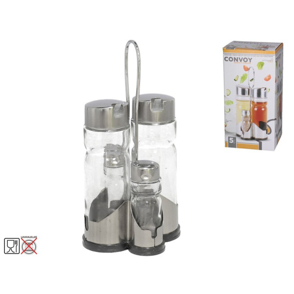 5-osaline õli ja äädika dosaatorite komplekt, 22 × 10 × 10 cm, kitchen&go