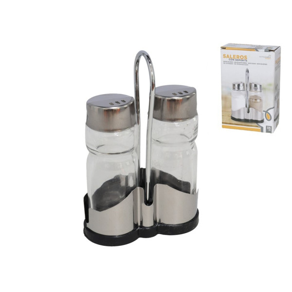 Klaasist soola- ja pipratopsid alusega, 12 × 4 × 8 cm, kitchen&go