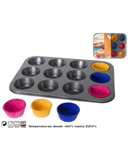Mittenakkuv terasest muffinivorm 12 muffinile, ø6 cm, 60 pabervormiga, 3 × 26 × 35 cm, kitchen&go