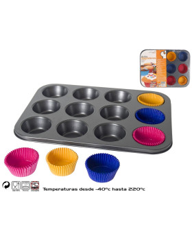 Mittenakkuv terasest muffinivorm 12 muffinile, ø6 cm, 60 pabervormiga, 3 × 26 × 35 cm, kitchen&go