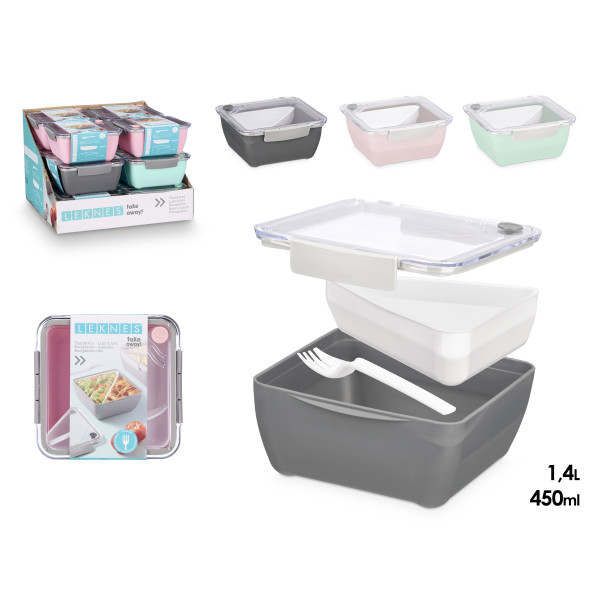Lõunakarp sektsiooniga, 3 värvi, 450 ml + 1.4 l, 8.8×19.2×18.7 cm, 10479, leknes