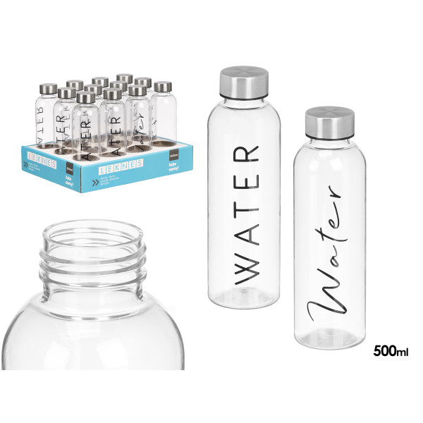 Veepudel, läbipaistev, 500 ml, assortii 2, 21×6.5×6.5 cm, 10515, leknes