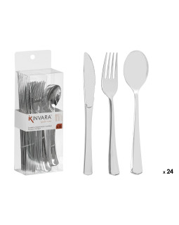 24 hõbedast plastikust söögiriistade komplekt, 24×8.2×5 cm, 10683, kinvara