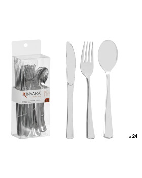 24 hõbedast plastikust söögiriistade komplekt, 24×8.2×5 cm, 10683, kinvara