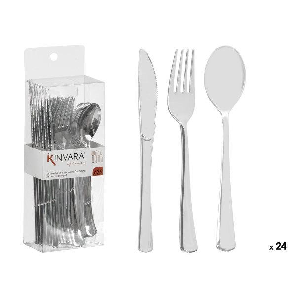 24 hõbedast plastikust söögiriistade komplekt, 24×8.2×5 cm, 10683, kinvara