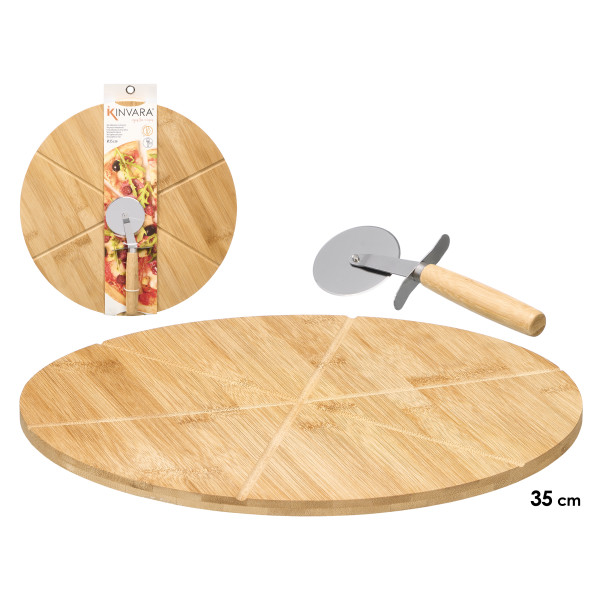 Ümmargune bambuslaud pitsalõikuri komplektiga, 3,5 × 38 × 35 cm, 13499, kinvara Ümmargune bambuslaud pitsalõikuri komplektiga, 3,5 × 38 × 35 cm, 13499, kinvara
