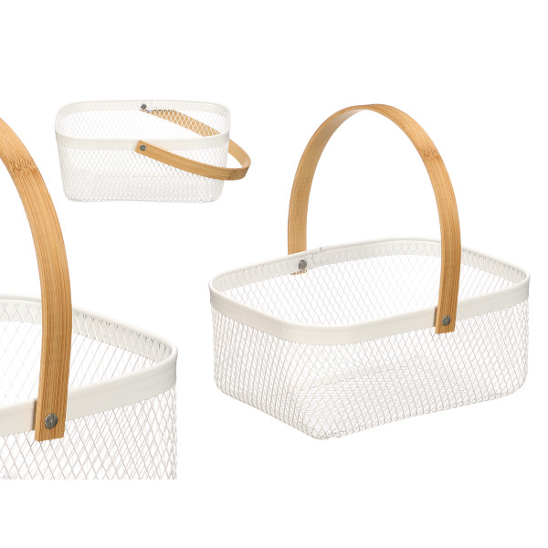 Ristkülikukujuline korv bambuskäepidemega, valge, 10,7 × 26,5 × 19 cm, 13777, kinvara Ristkülikukujuline korv bambuskäepidemega, valge, 10,7 × 26,5 × 19 cm, 13777, kinvara