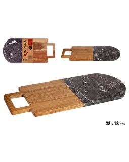 Puidust ja mustast marmorist lõikelaud riputusaasaga, 1,5 × 18 × 38 cm, 78373, kinvara