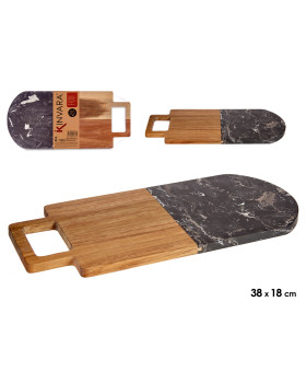 Puidust ja mustast marmorist lõikelaud riputusaasaga, 1,5 × 18 × 38 cm, 78373, kinvara Puidust ja mustast marmorist lõikelaud riputusaasaga, 1,5 × 18 × 38 cm, 78373, kinvara