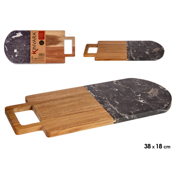 Puidust ja mustast marmorist lõikelaud riputusaasaga, 1,5 × 18 × 38 cm, 78373, kinvara Puidust ja mustast marmorist lõikelaud riputusaasaga, 1,5 × 18 × 38 cm, 78373, kinvara